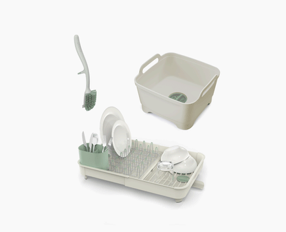 [hidden] 3-piece Stone Green Drainer, Washing-up Bowl & Brush Set
