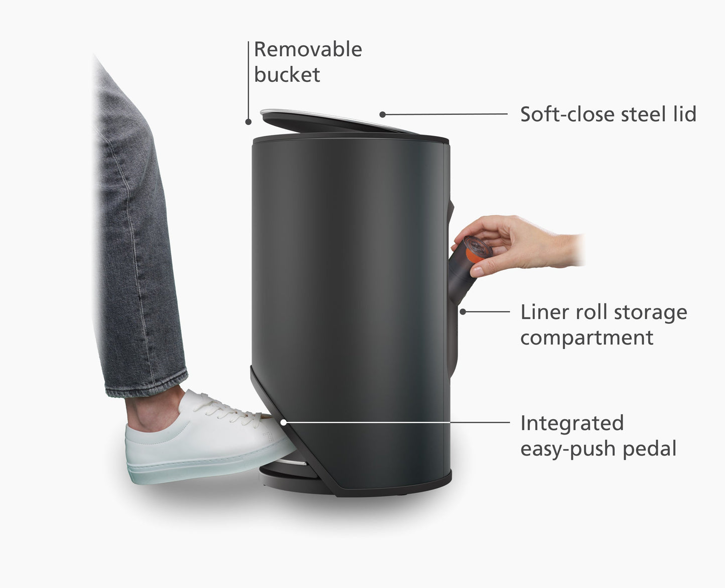[half-width] Arc™ 10L Easy-push Matt Black Pedal Bin - 30151 - Image 4