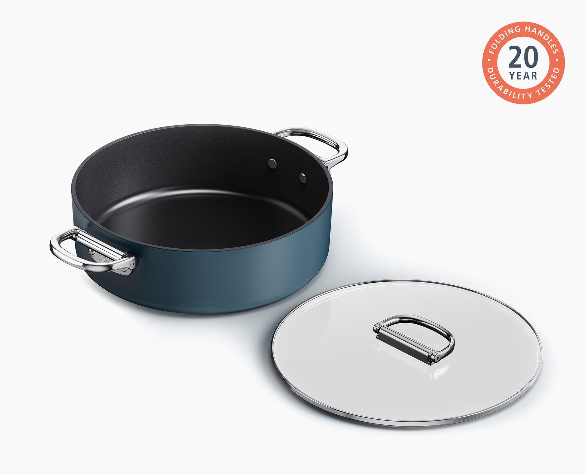 [half-width] Space™ 28cm Non-stick Shallow Blue Casserole Pan & Lid - 45046 - Image 6