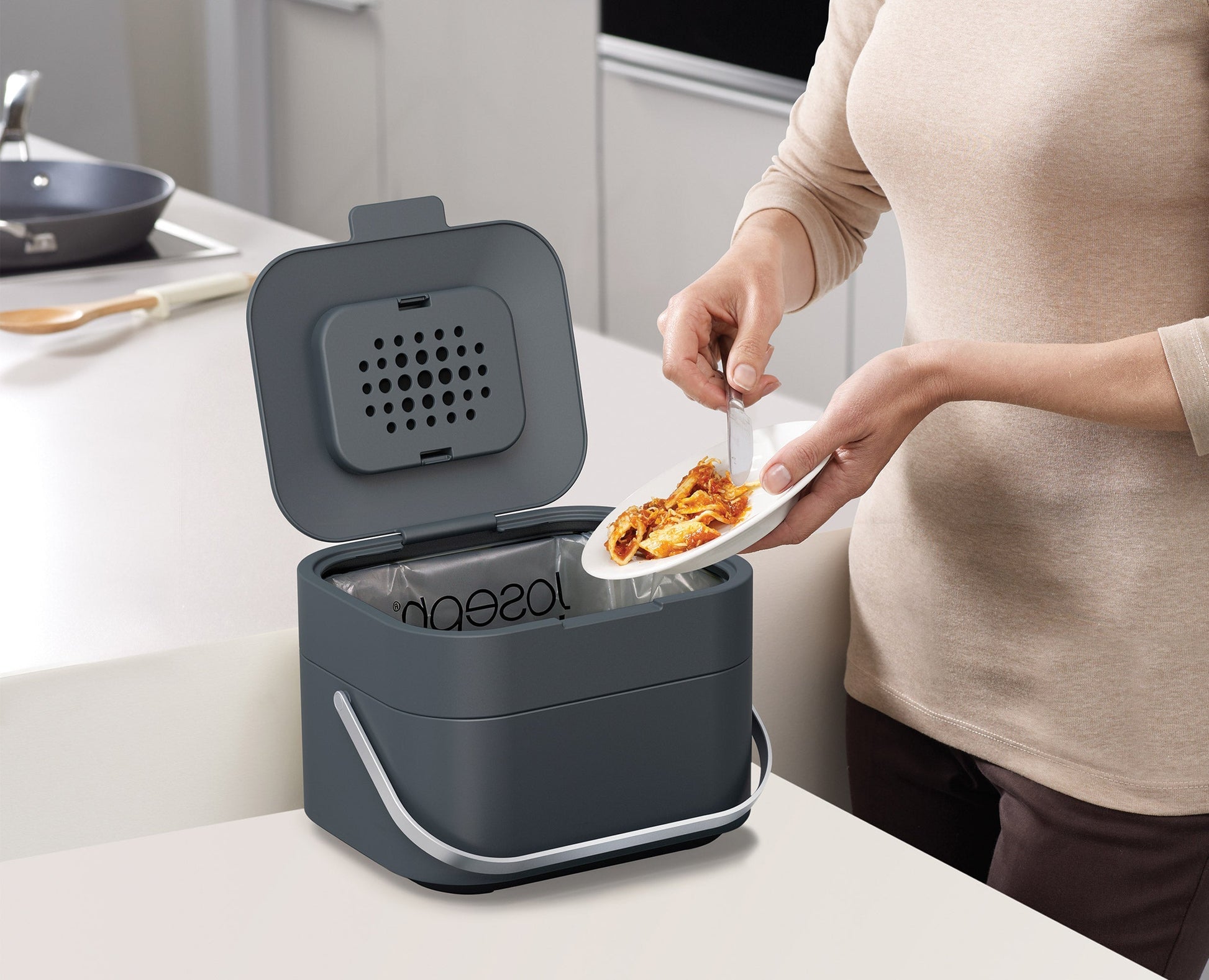 [half-width] Stack 4L Grey Food Waste Caddy Starter Set