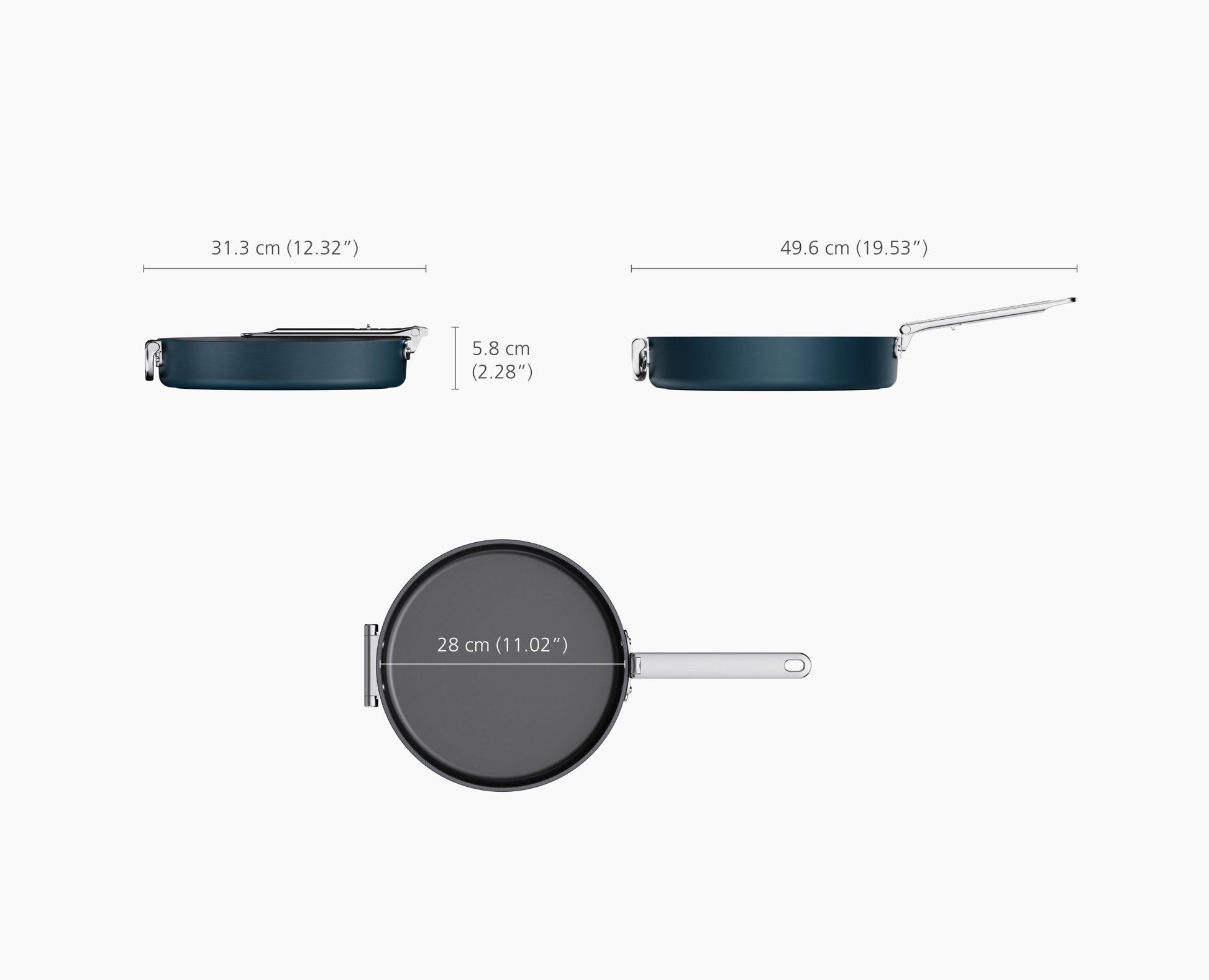 [half-width] Space Folding Handle Non-Stick 28cm Blue Shallow Frying Pan